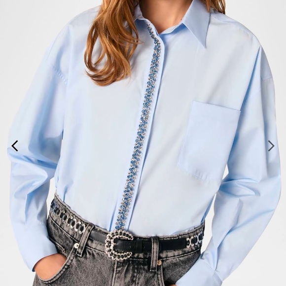 Maje Blue Embellished Button-Up Shirt